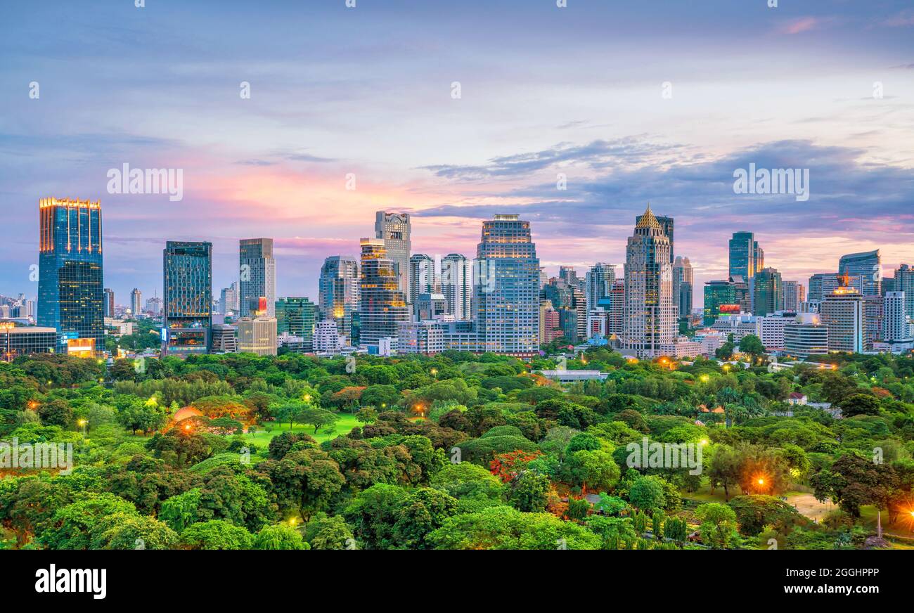Bangkok city skyline with Lumpini park from top view in Thailand at ...