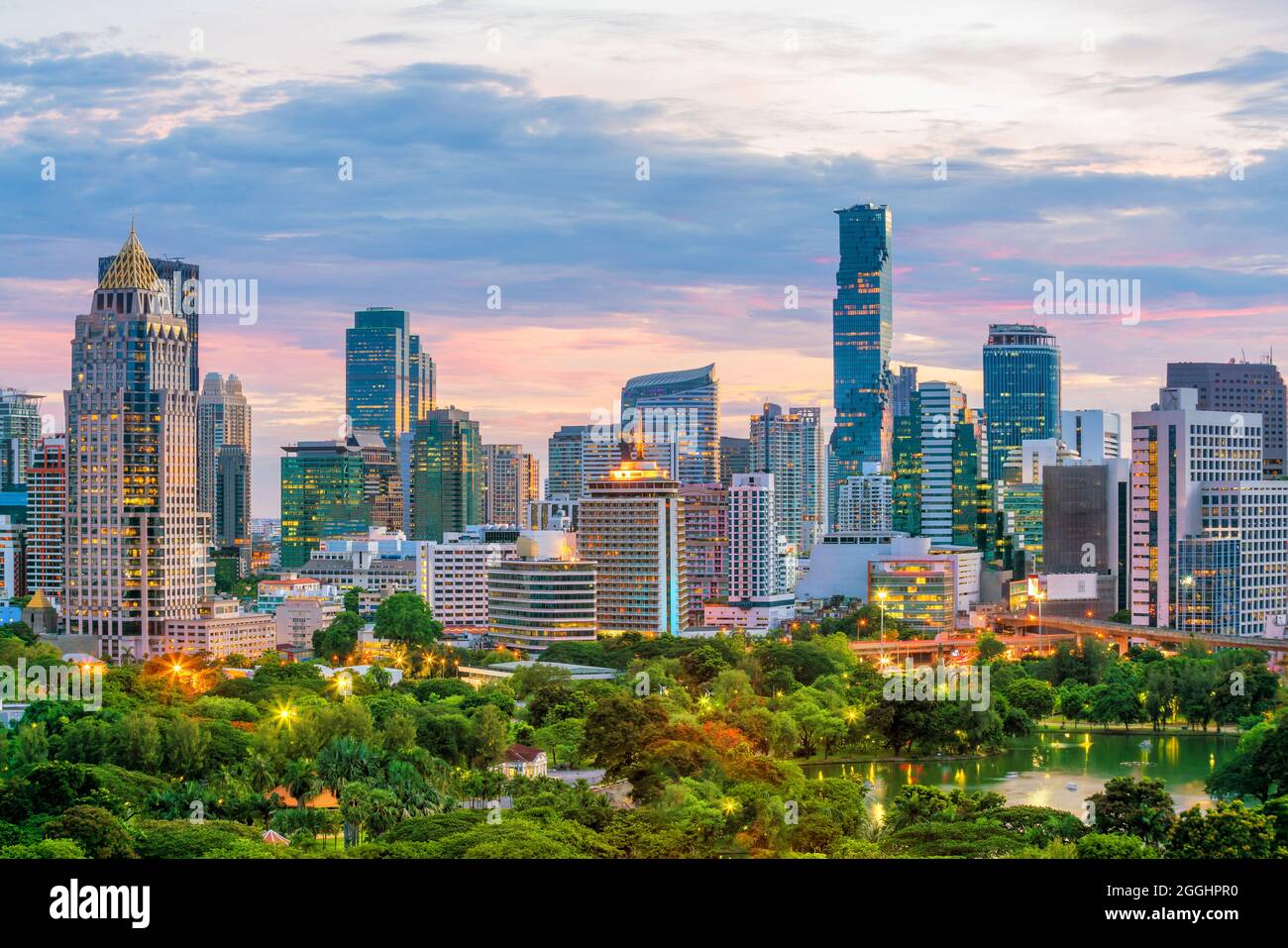 Bangkok city skyline with Lumpini park from top view in Thailand at ...