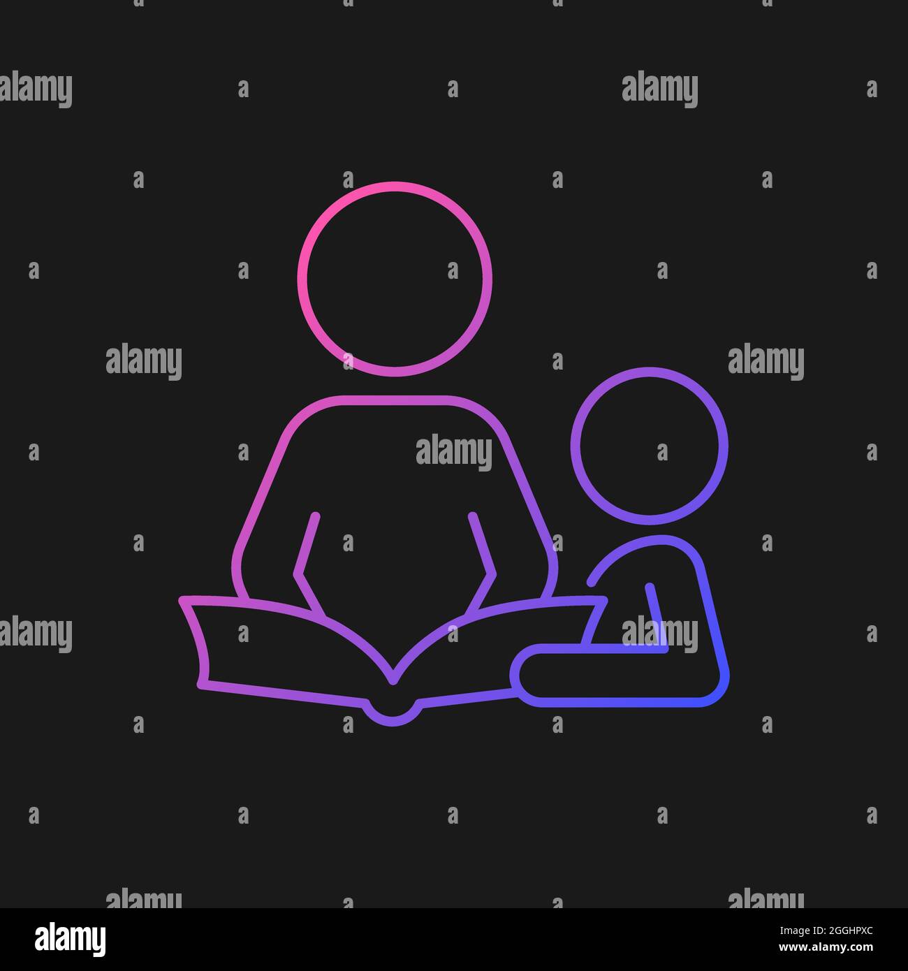 Reading book with child gradient vector icon for dark theme Stock Vector