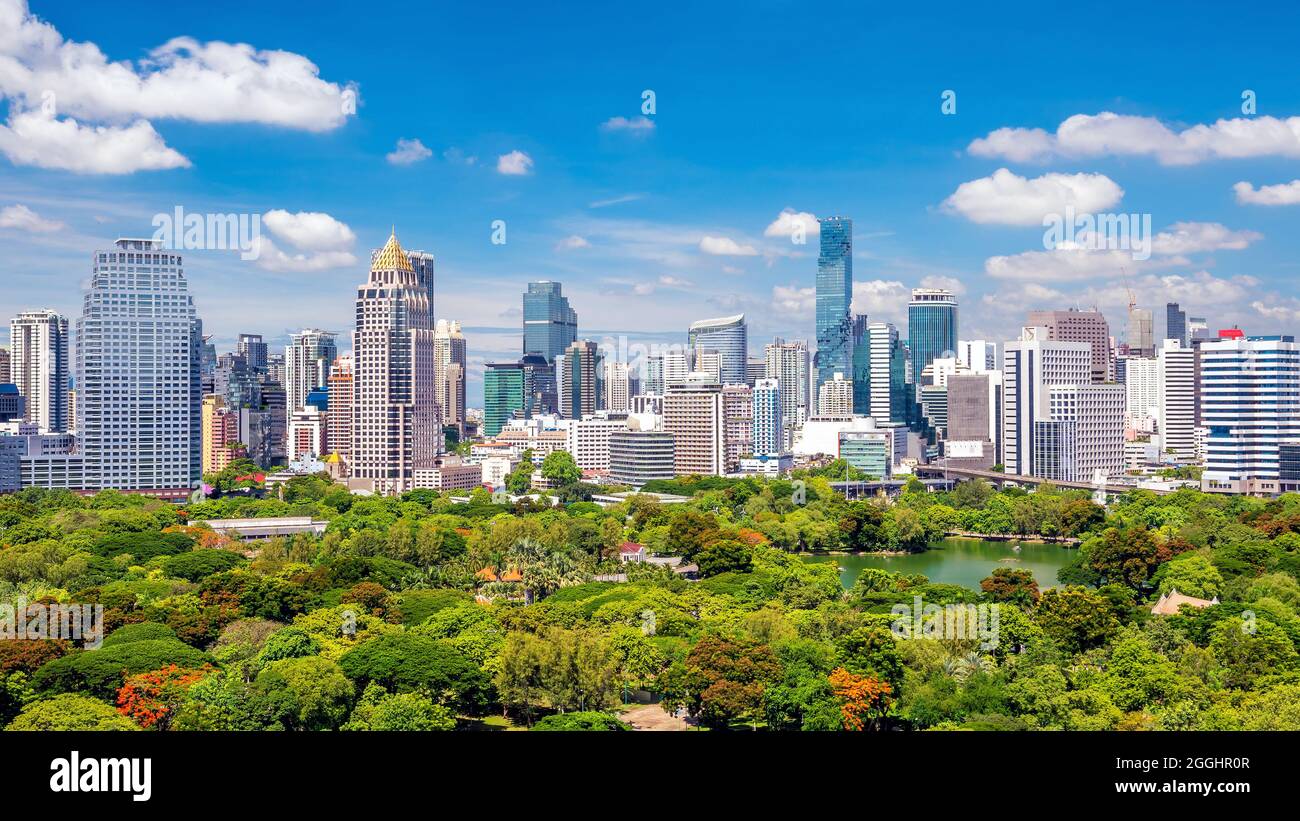 Bangkok city skyline with Lumpini park from top view in Thailand Stock ...