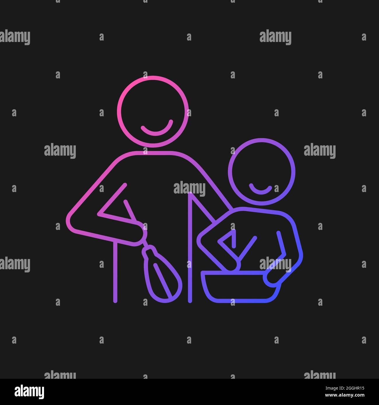 Cooking with kid gradient vector icon for dark theme Stock Vector