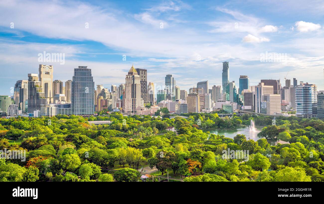 Bangkok city skyline with Lumpini park from top view in Thailand Stock ...