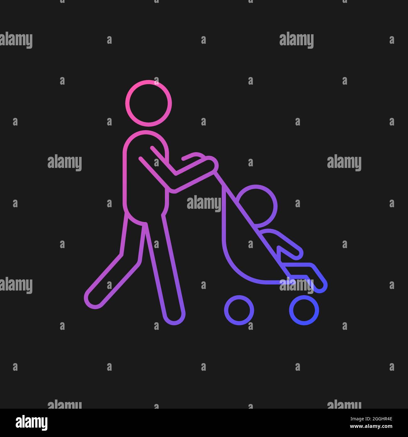 Walking with stroller gradient vector icon for dark theme Stock Vector