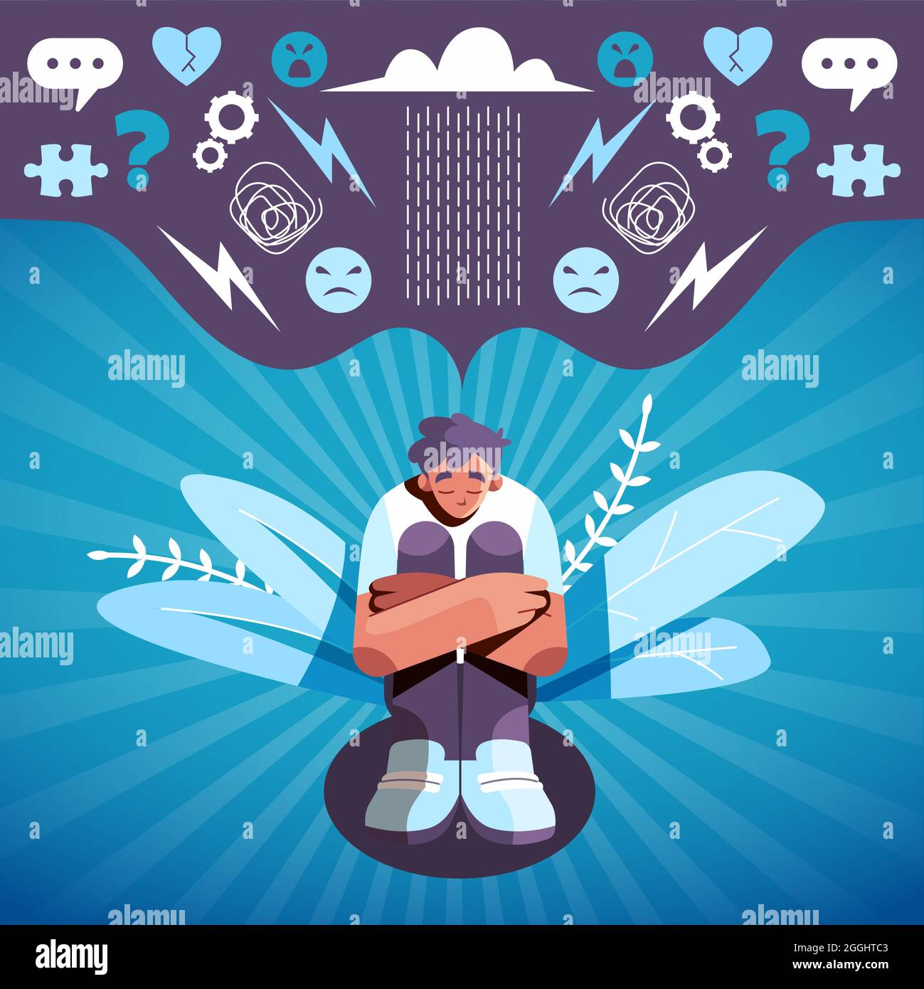 Flat illustration of person with mental health problems Vector