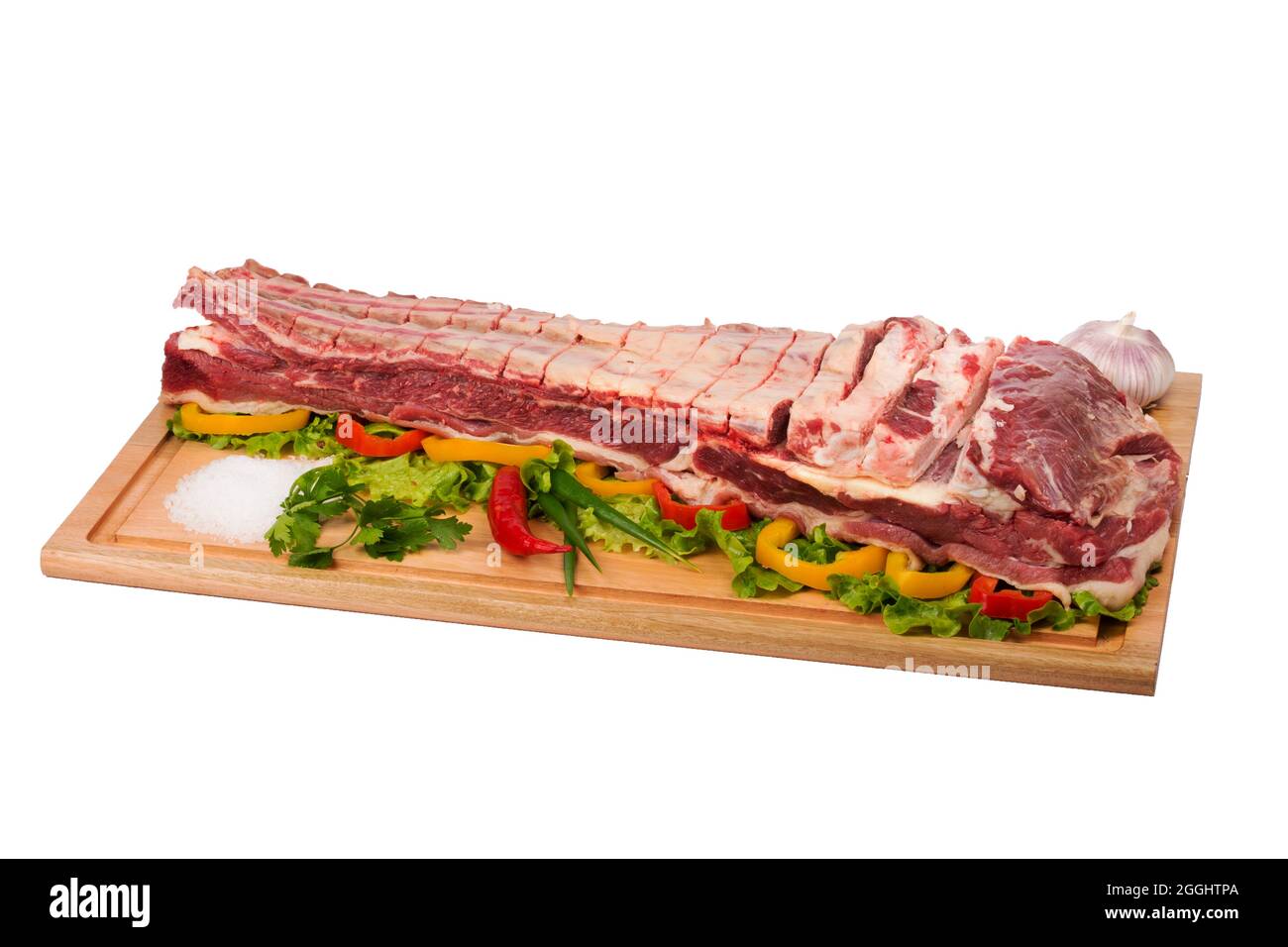 fresh and raw beef meat on cutting board on white background Stock ...