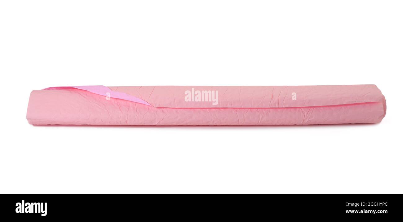 roll of pink crumpled paper for gift wrapping isolated on white
