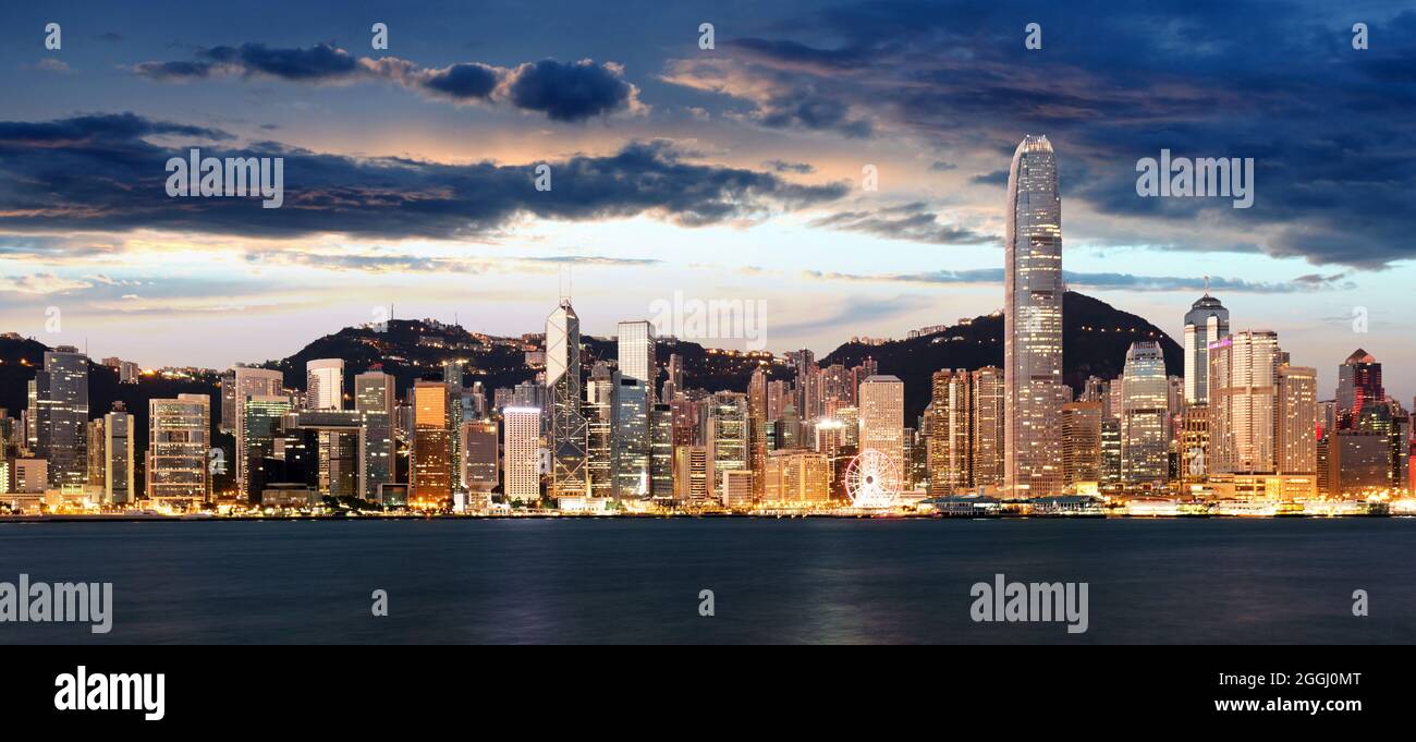 Hong Kong panorama skyline at night Stock Photo - Alamy