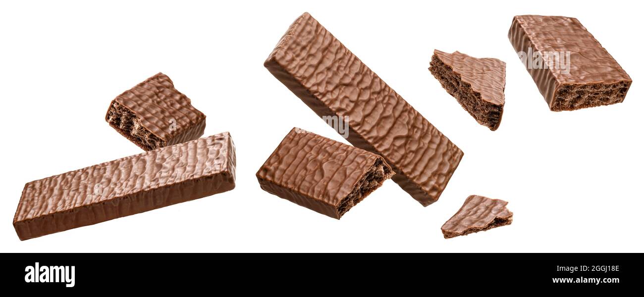Waffle chocolate bars isolated on white background  Stock Photo