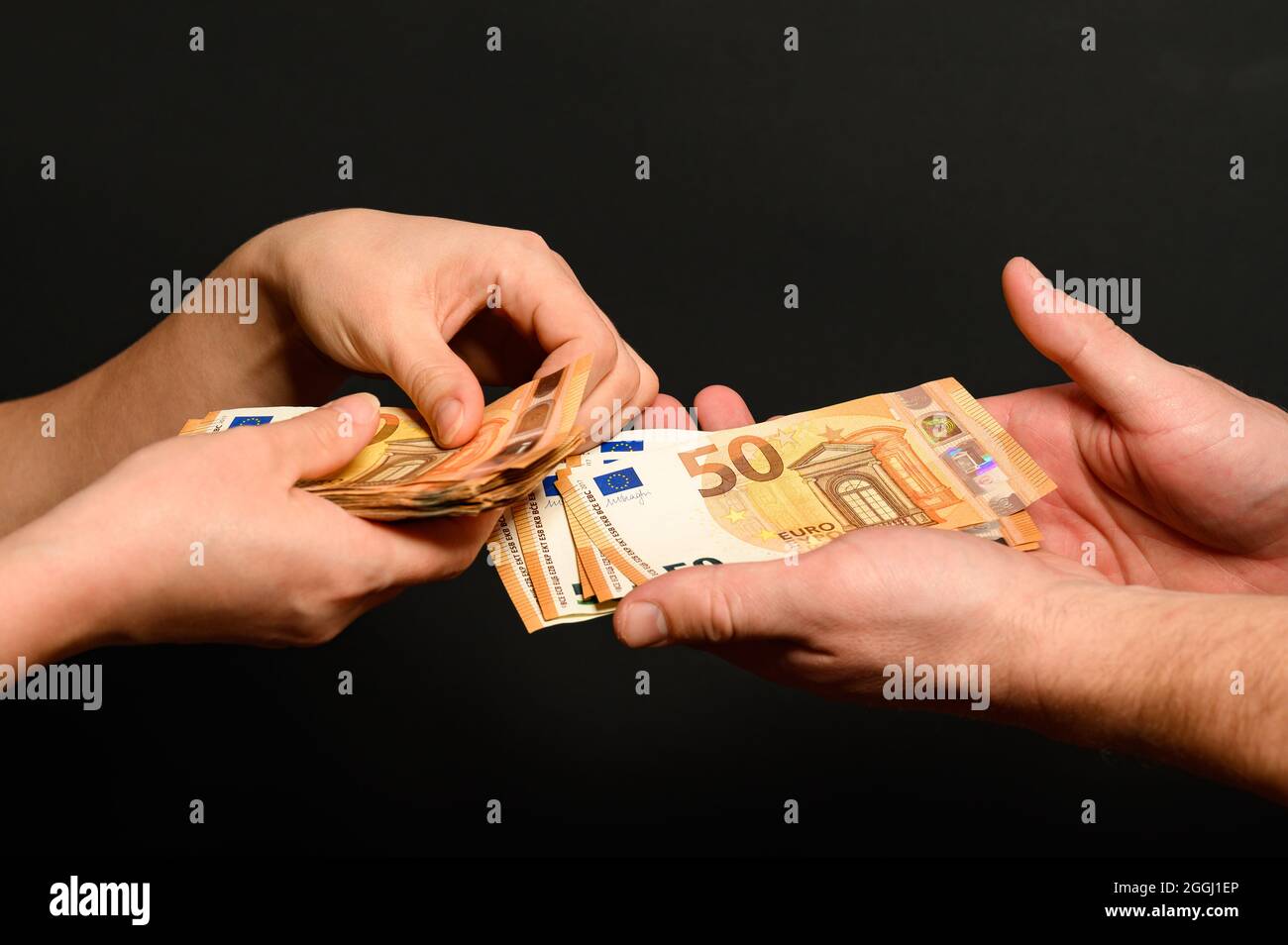 People count money, counting euro bills by man and woman, money on