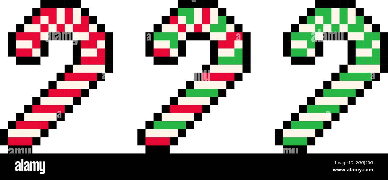 Cute pixel 8 bit red and green Christmas candy cane pack - vector