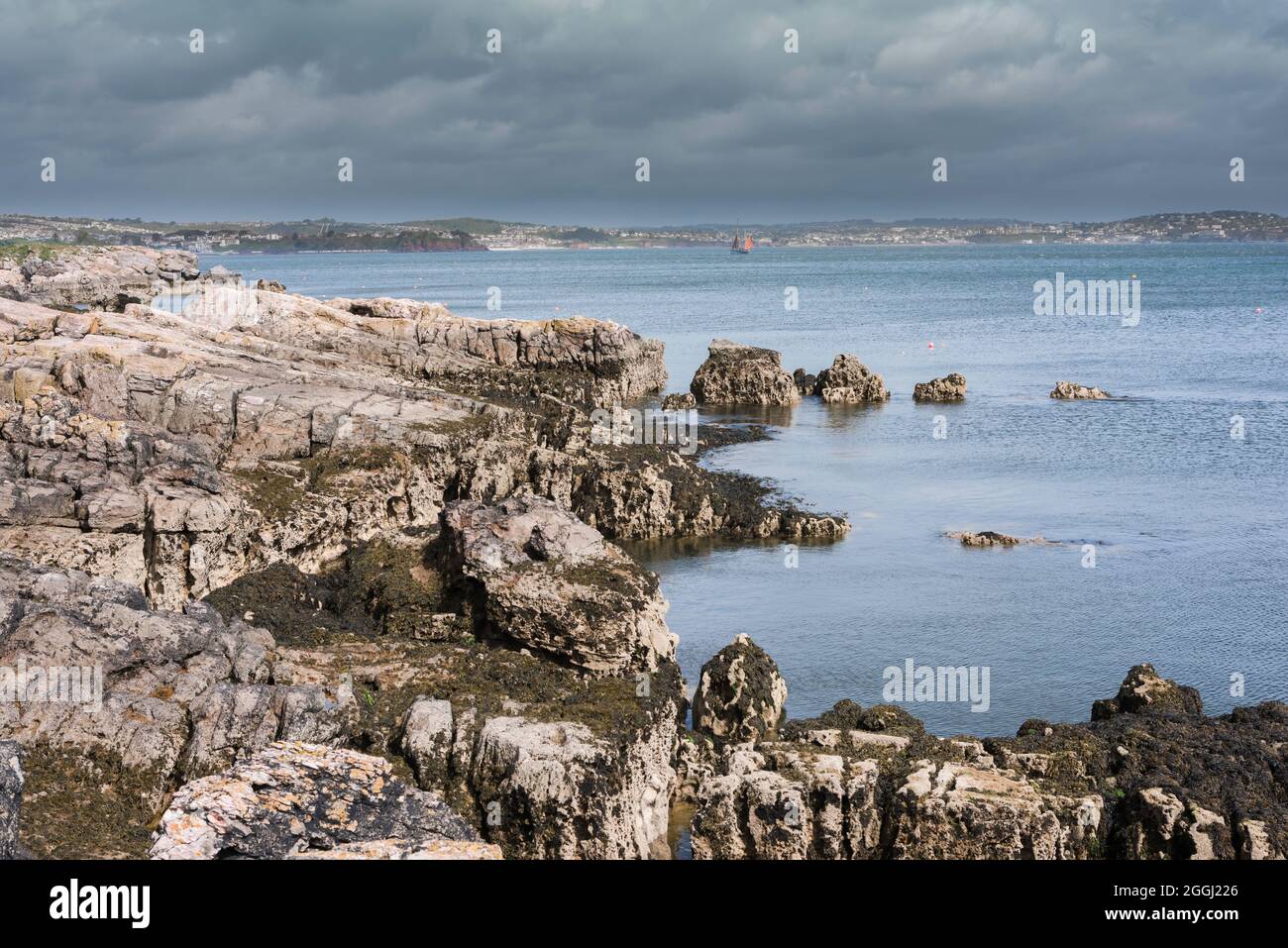 Devon coast, view of a rugged stretch of coastline near Elberry in ...