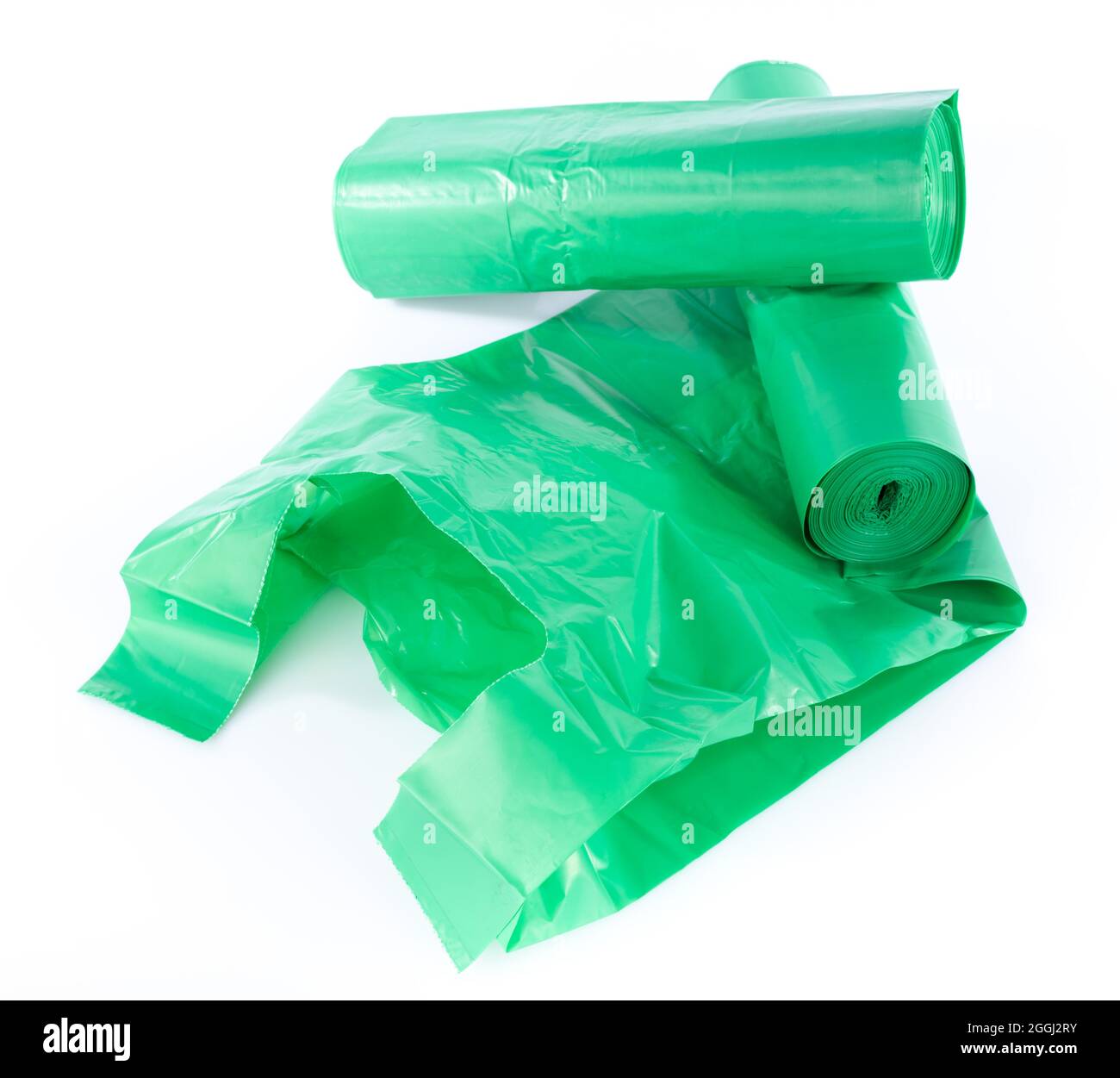 Green garbage bags, isolated on white Stock Photo Alamy