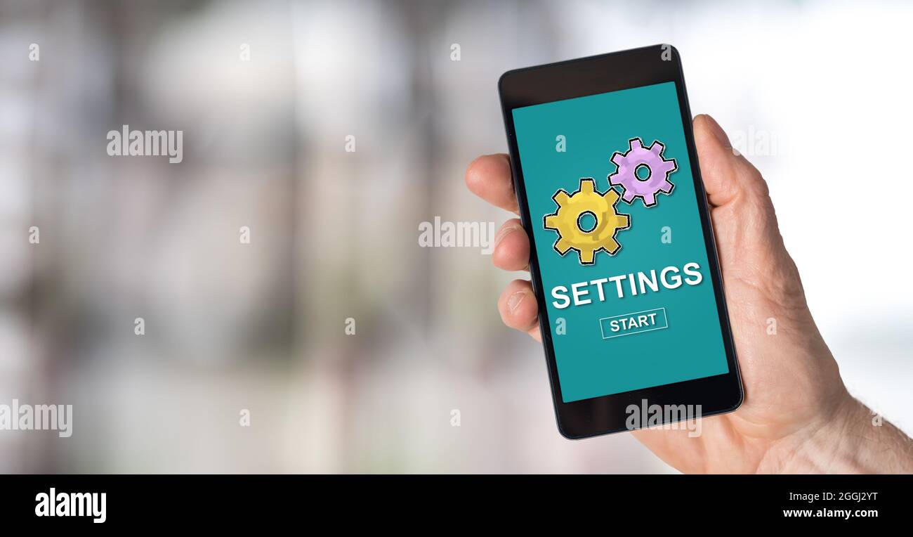Smartphone screen displaying a settings concept Stock Photo