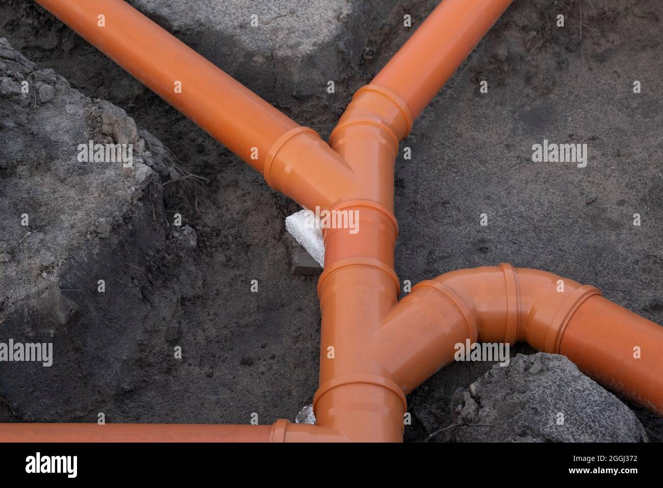 Prepared Drainage System from Plastic pipes made by plumber in the