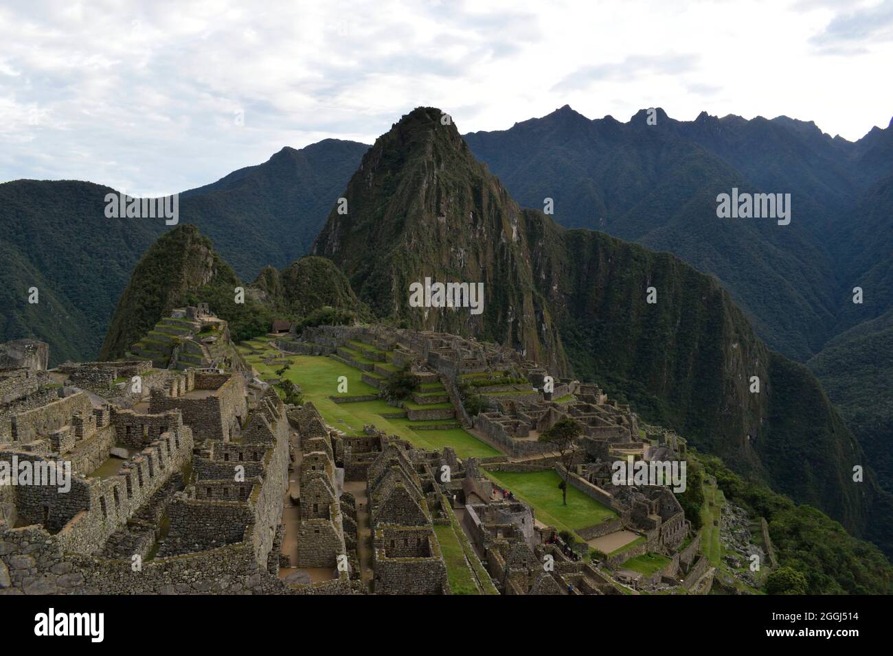 Classic view of ancient Machu Picchu Stock Photo