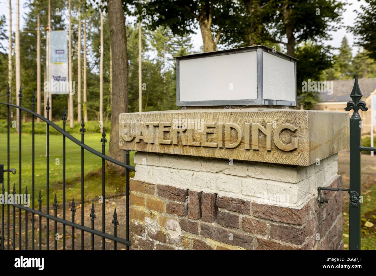 SOEST, NETHERLANDS Aug 21, 2021 Brick column at entrance gate of the