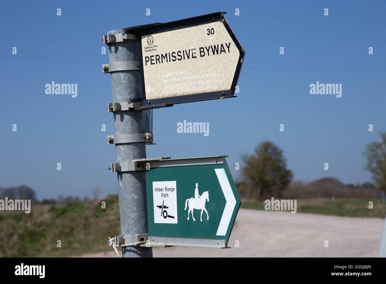 Permissive Byway sign. Imber Range path. Stock Photo