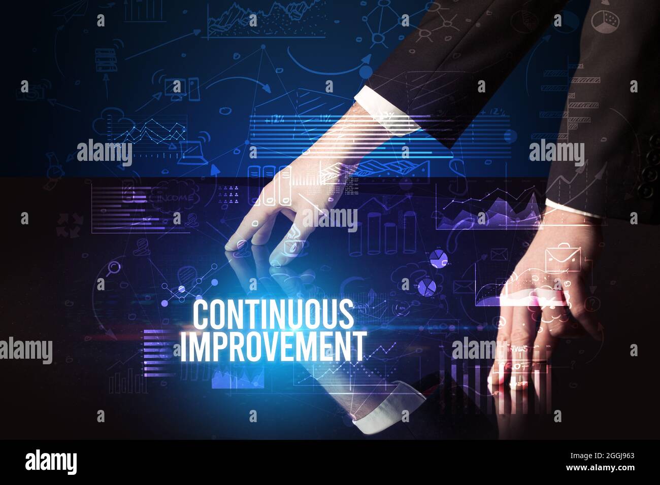 Businessman touching huge screen concept Stock Photo