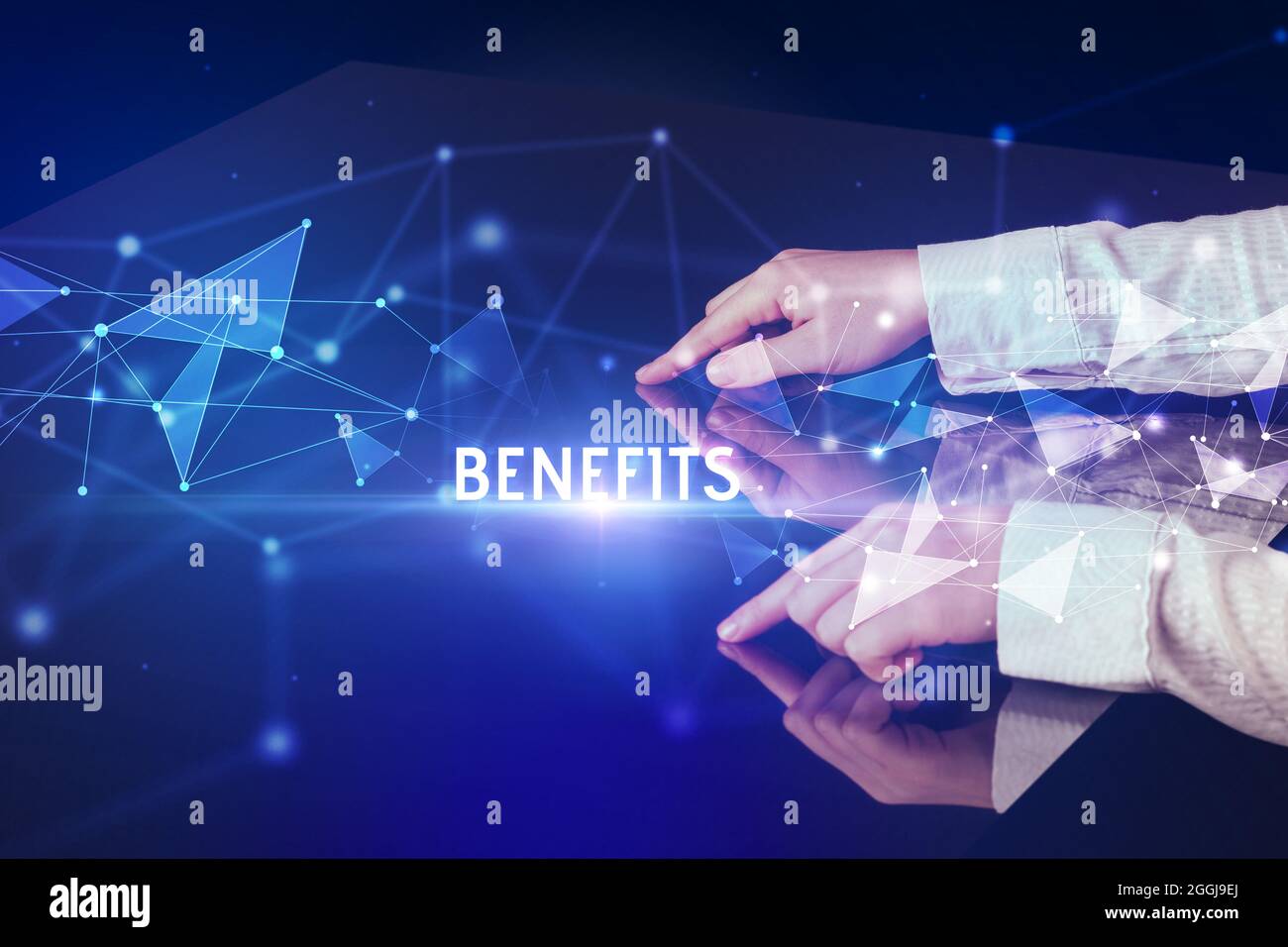 Businessman touching huge screen concept Stock Photo