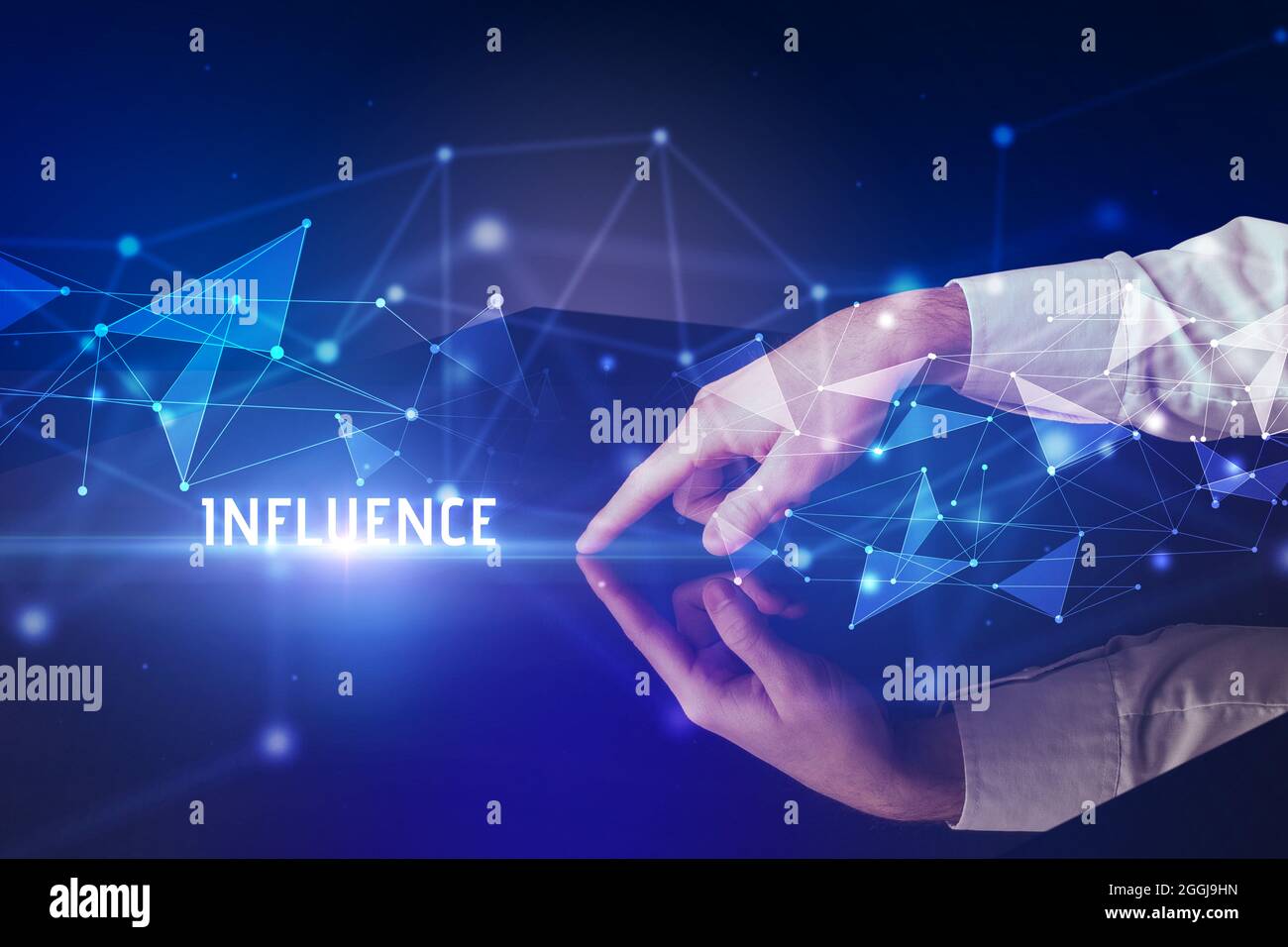 Businessman touching huge screen concept Stock Photo