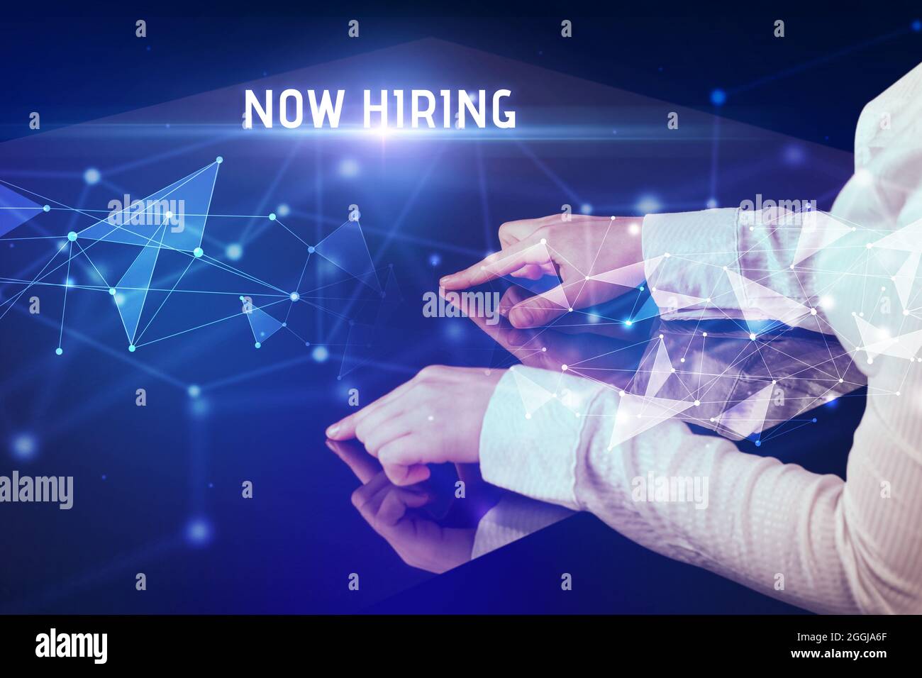 Businessman touching huge screen concept Stock Photo