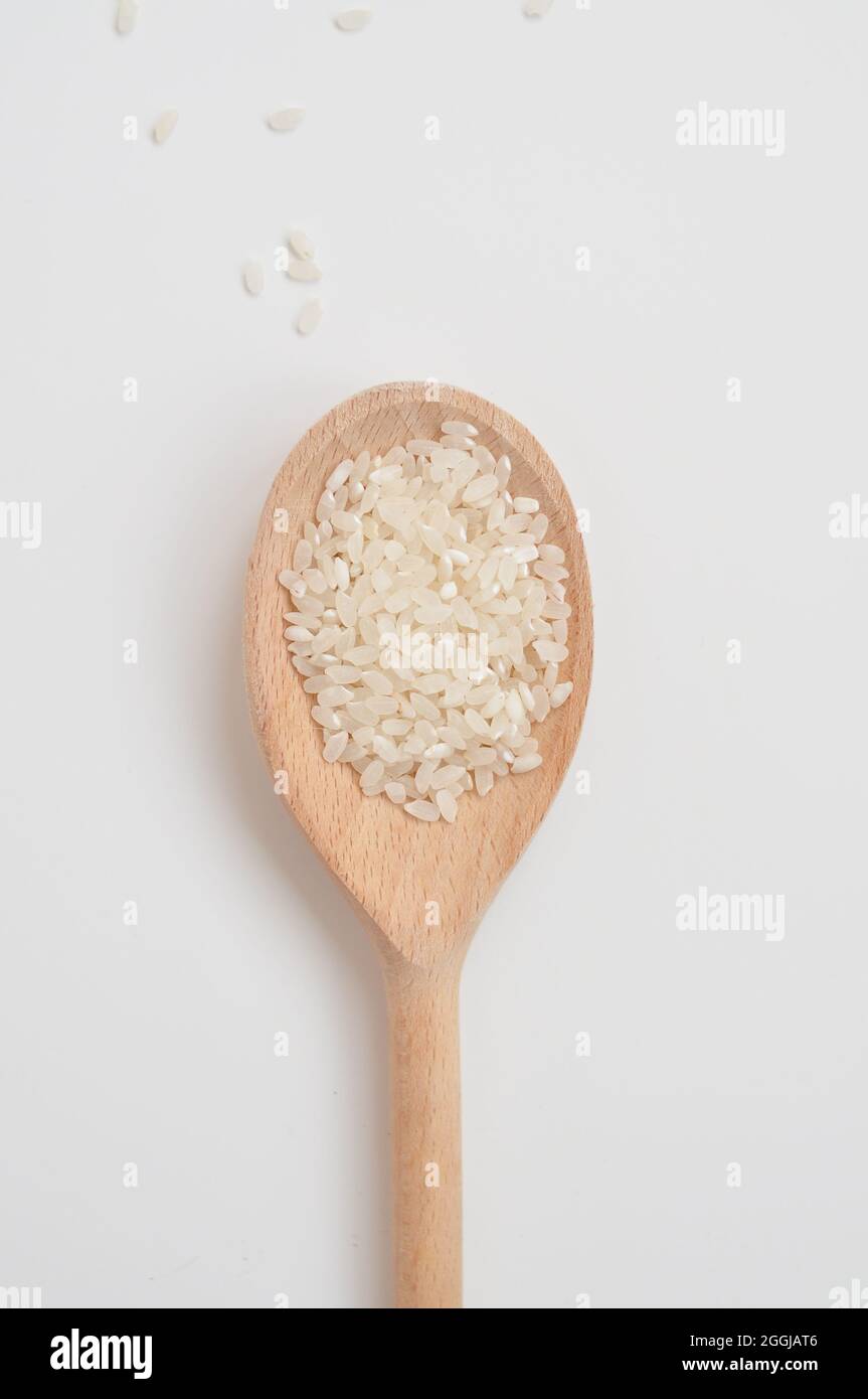 Round rice on white background Chinese food Stock Photo - Alamy