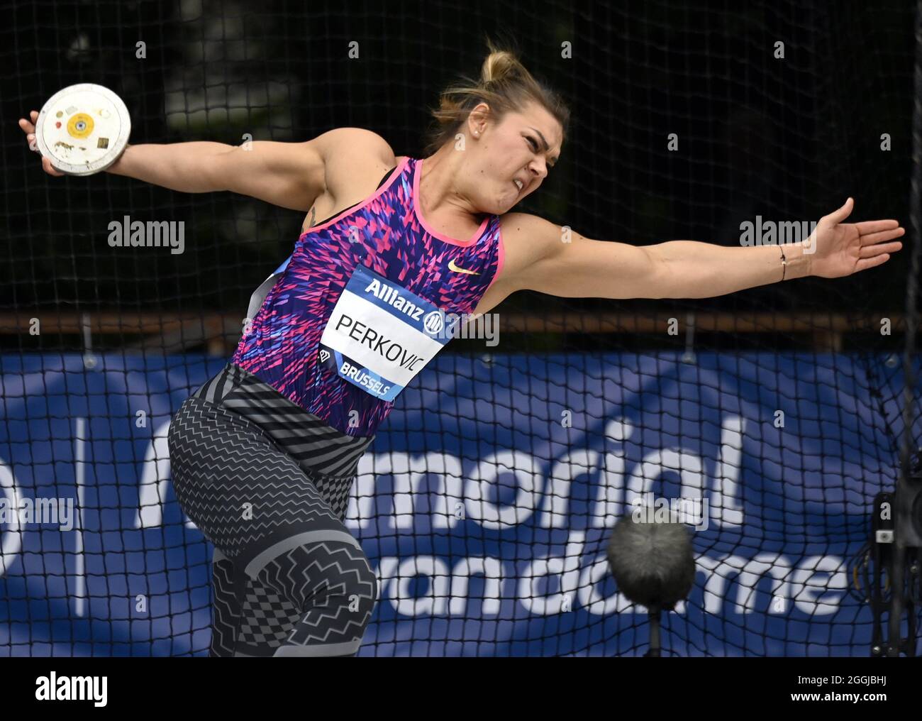 Croatian Sandra Perkovic pictured in action during the women's discus throw event, part of the 2021 edition of the Memorial Van Damme athletics meetin Stock Photo