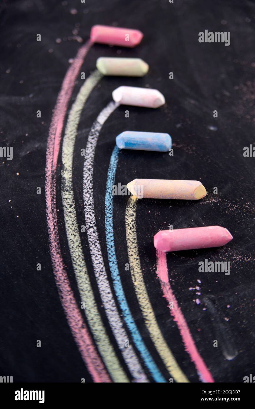 Graphical display with colored chalk to represent the rainbow Stock Photo Alamy