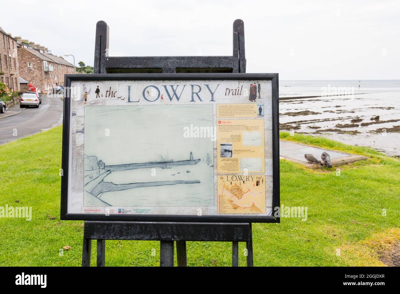 A sign for the Lowry trail at Berwick-upon-Tweed, during the summer of 2014 Stock Photo