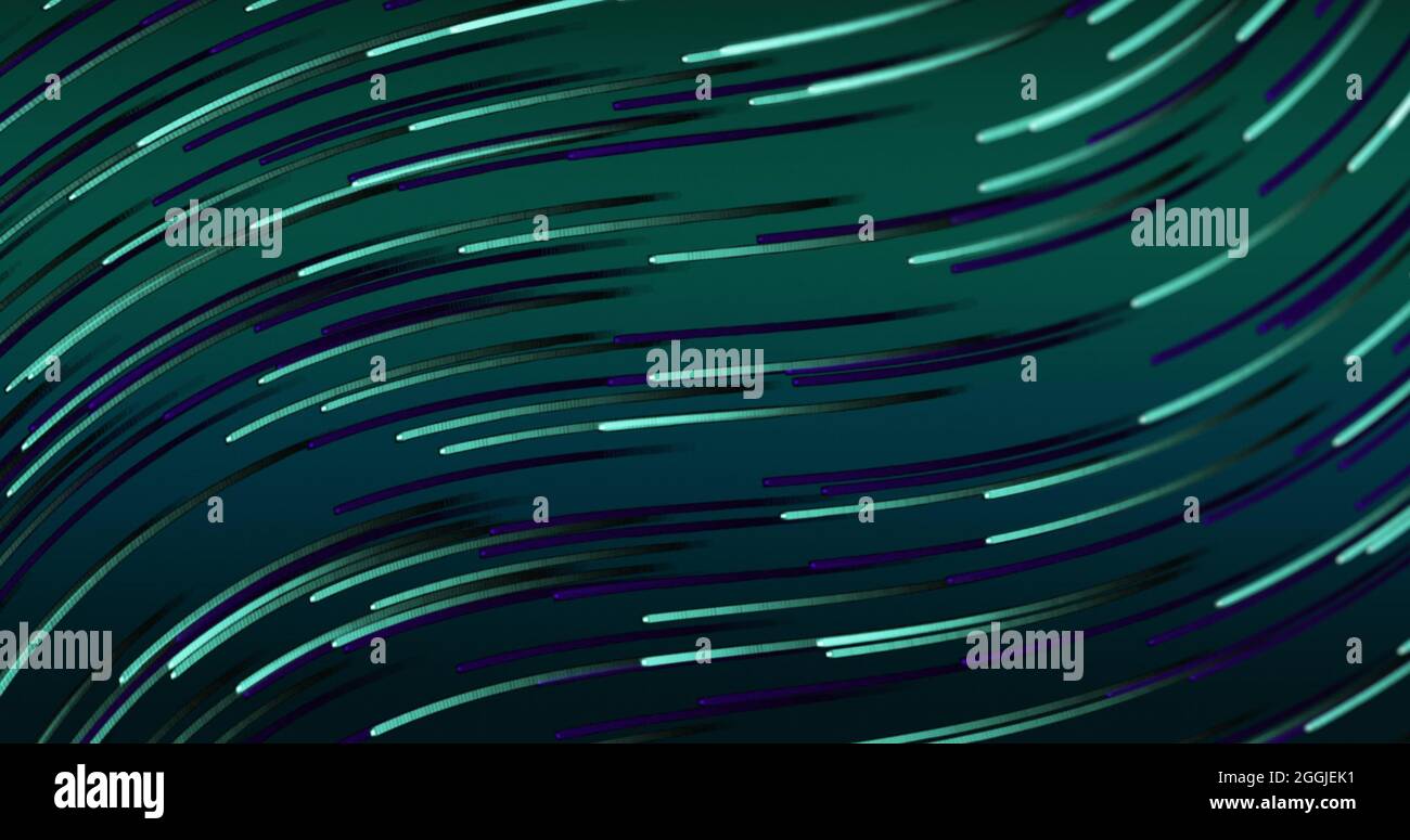 Light trails moving in waves against green background Stock Photo