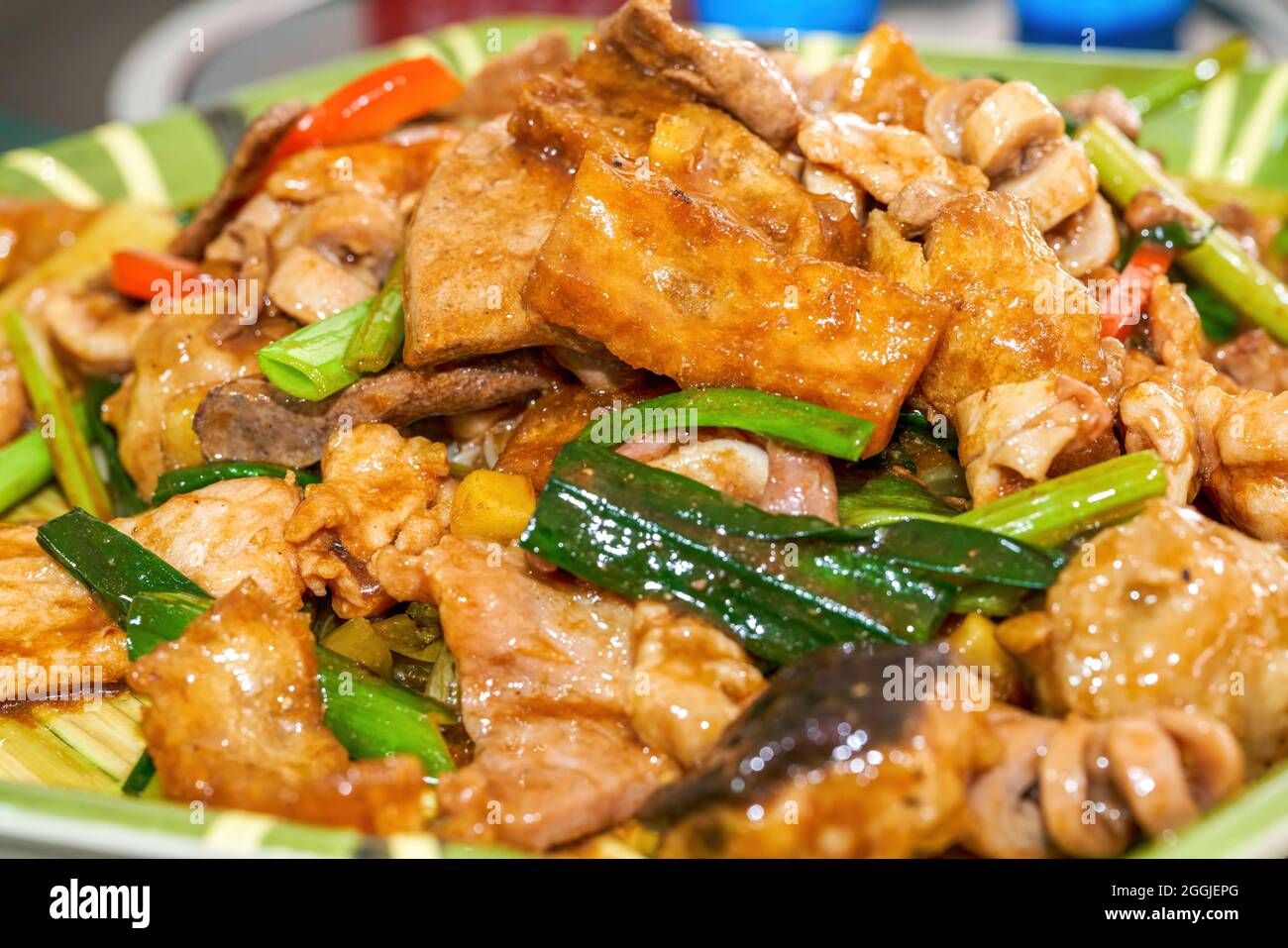 A delicious Chinese dish, stirfried pork offal and pork Stock Photo