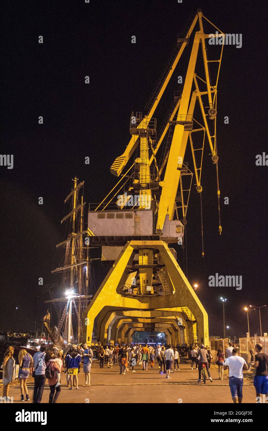 Constanta Industrial Harbor during the night in Romania. Stock Photo