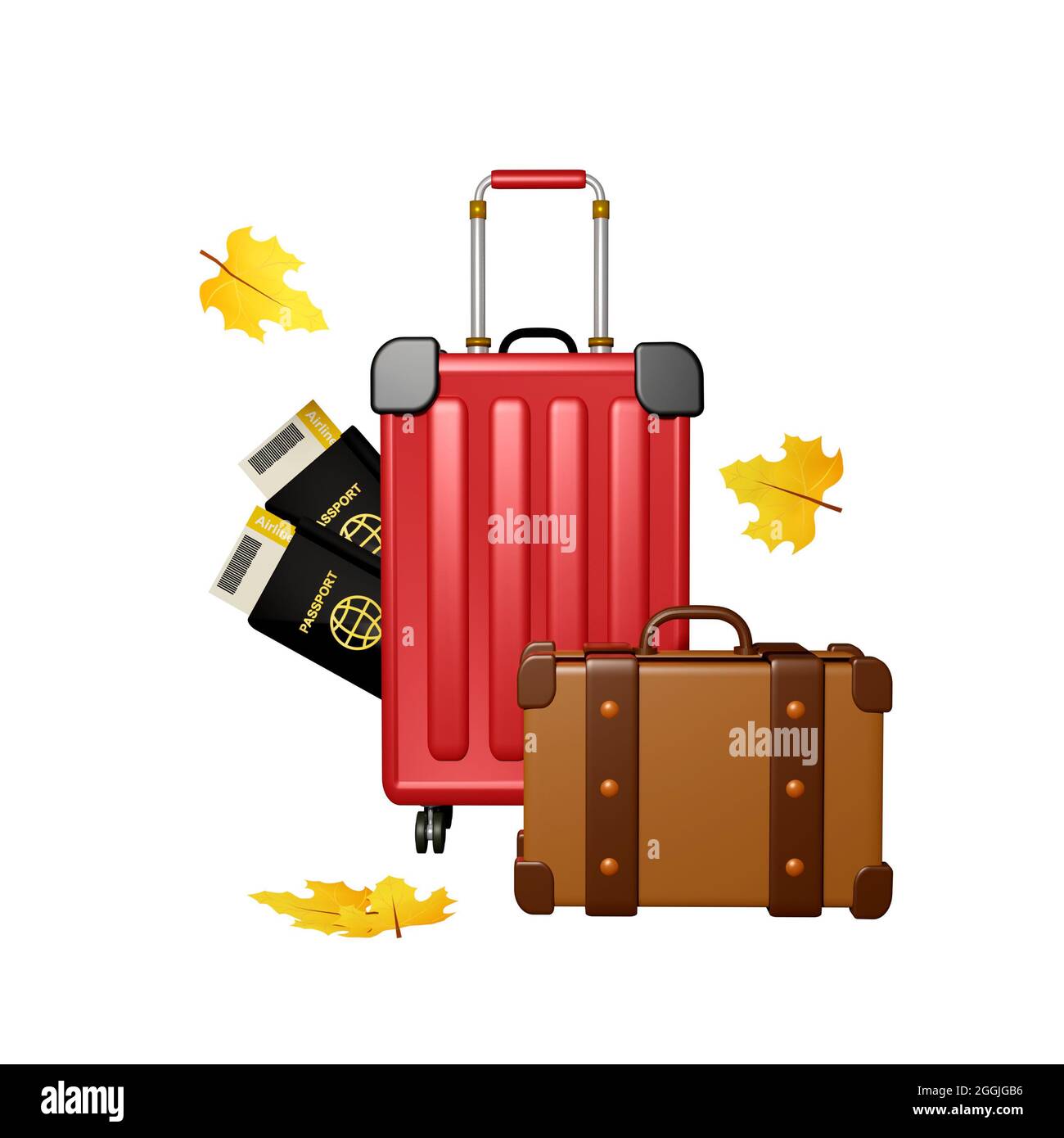 autumn travel gear with white background 3d design front look Stock Photo