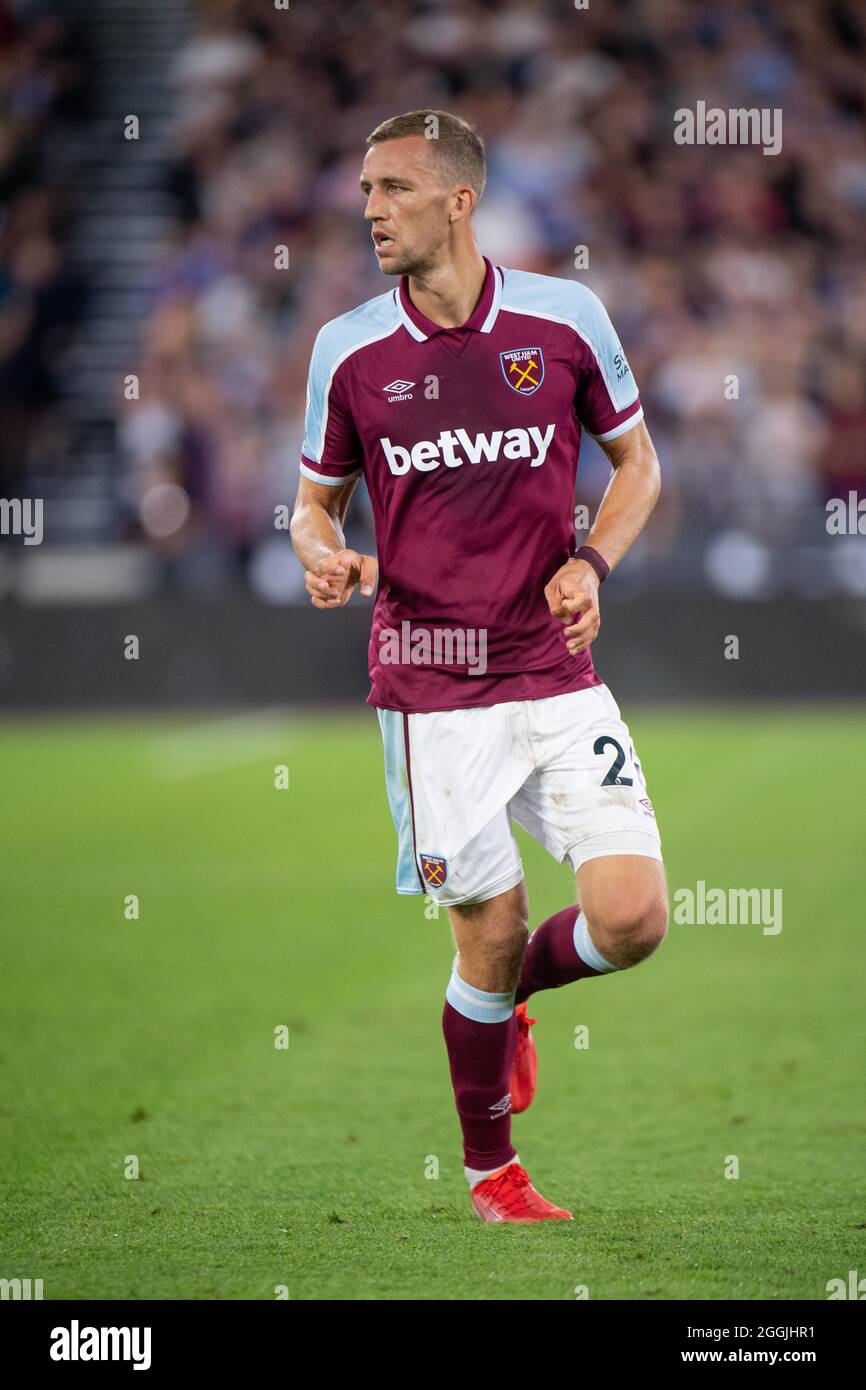 LONDON, ENGLAND - AUGUST 23: Tomáš Souček during the Premier League match between West Ham United  and  Leicester City at The London Stadium on August Stock Photo