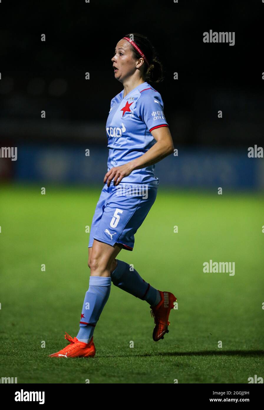 Slavia Praha's Veronika Pincova during the Women's UEFA Champions League,  second round first leg match at Meadow Park, London. Picture date: Tuesday  August 31, 2021 Stock Photo - Alamy