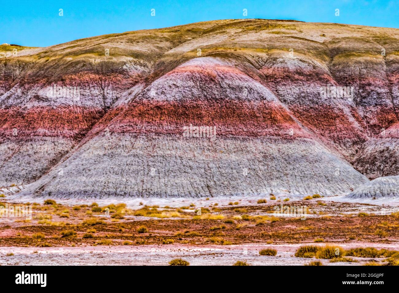 Colorful The Tepees Hills Badland Formation Painted Desert Petrified Forest National Park Arizona Deposited over 200 millon years ago. Stock Photo