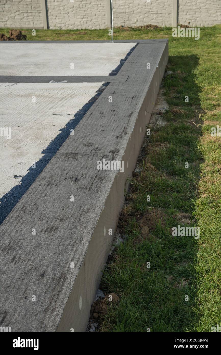 Waterproof insulation in a concrete foundation Stock Photo Alamy