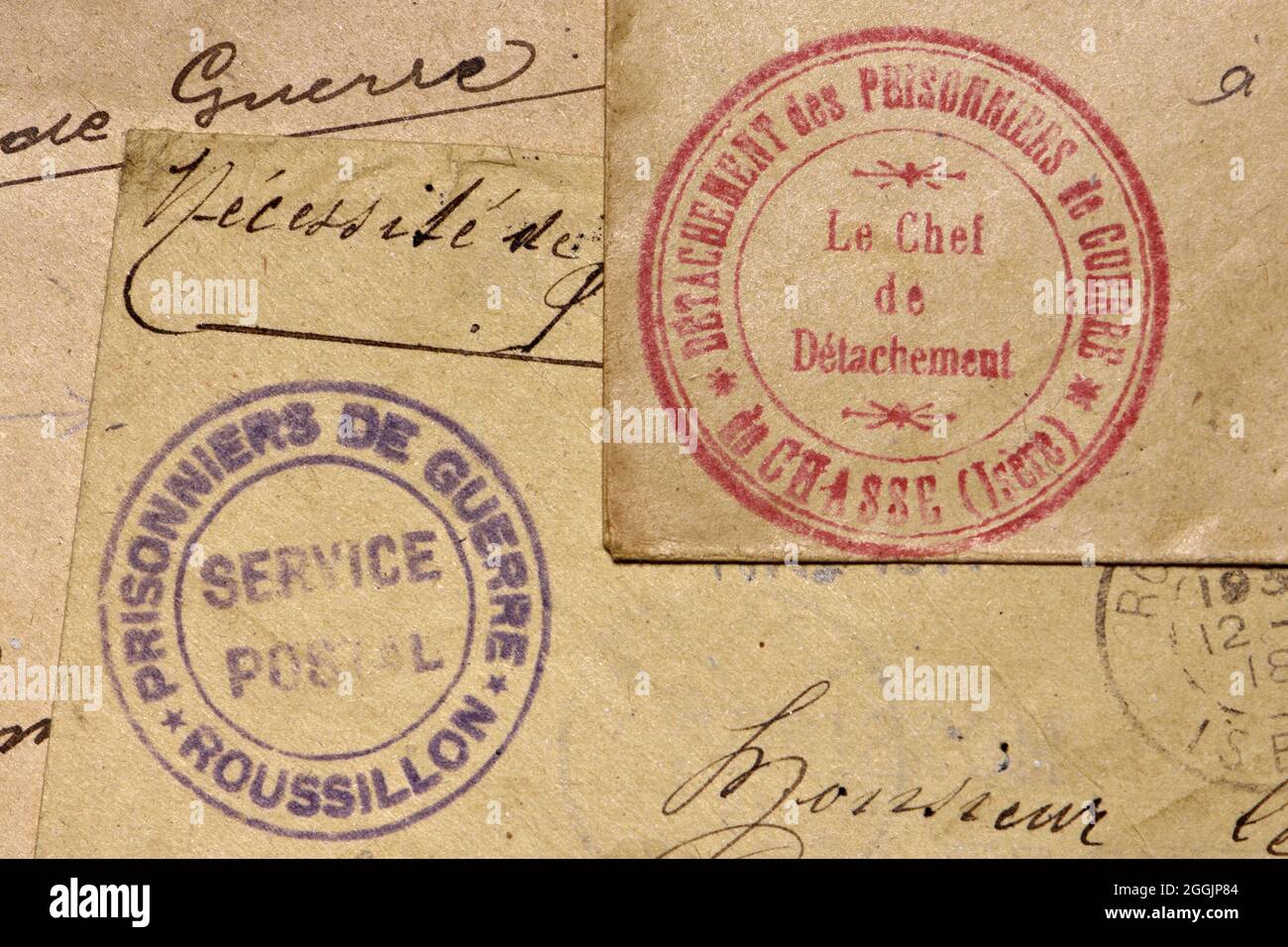 First World War French prisoner of war mail envelopes with official  'Service Prisonniers de Guerre' stamps Stock Photo - Alamy