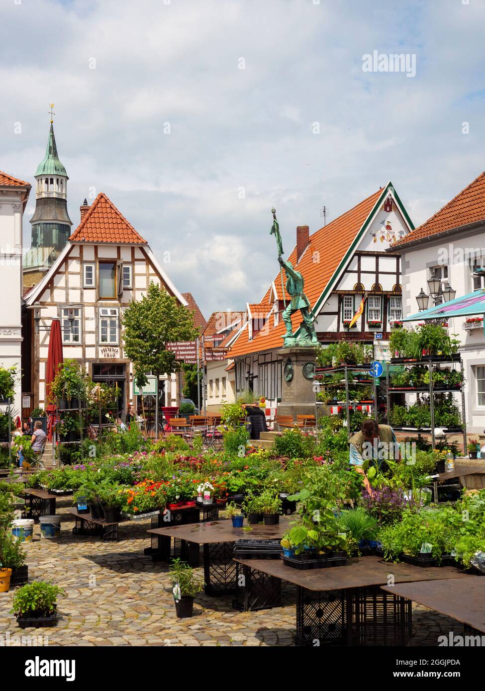 Weekly market, Quakenbrück market square, Osnabrücker Land, Lower Saxony, Germany Stock Photo