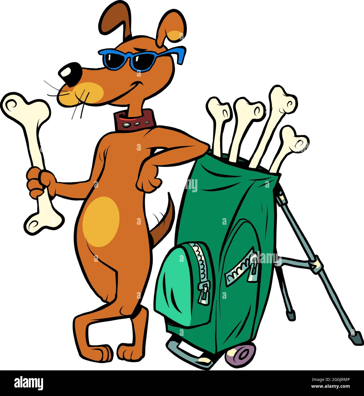 Pets friendly golf club, cute dog character with bone clubs. isolate on a white background Stock Vector