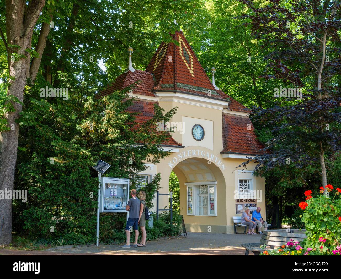 Entrance portal to the concert garden, Bad Rothenfelde, Osnabrücker Land, Lower Saxony, Germany Stock Photo