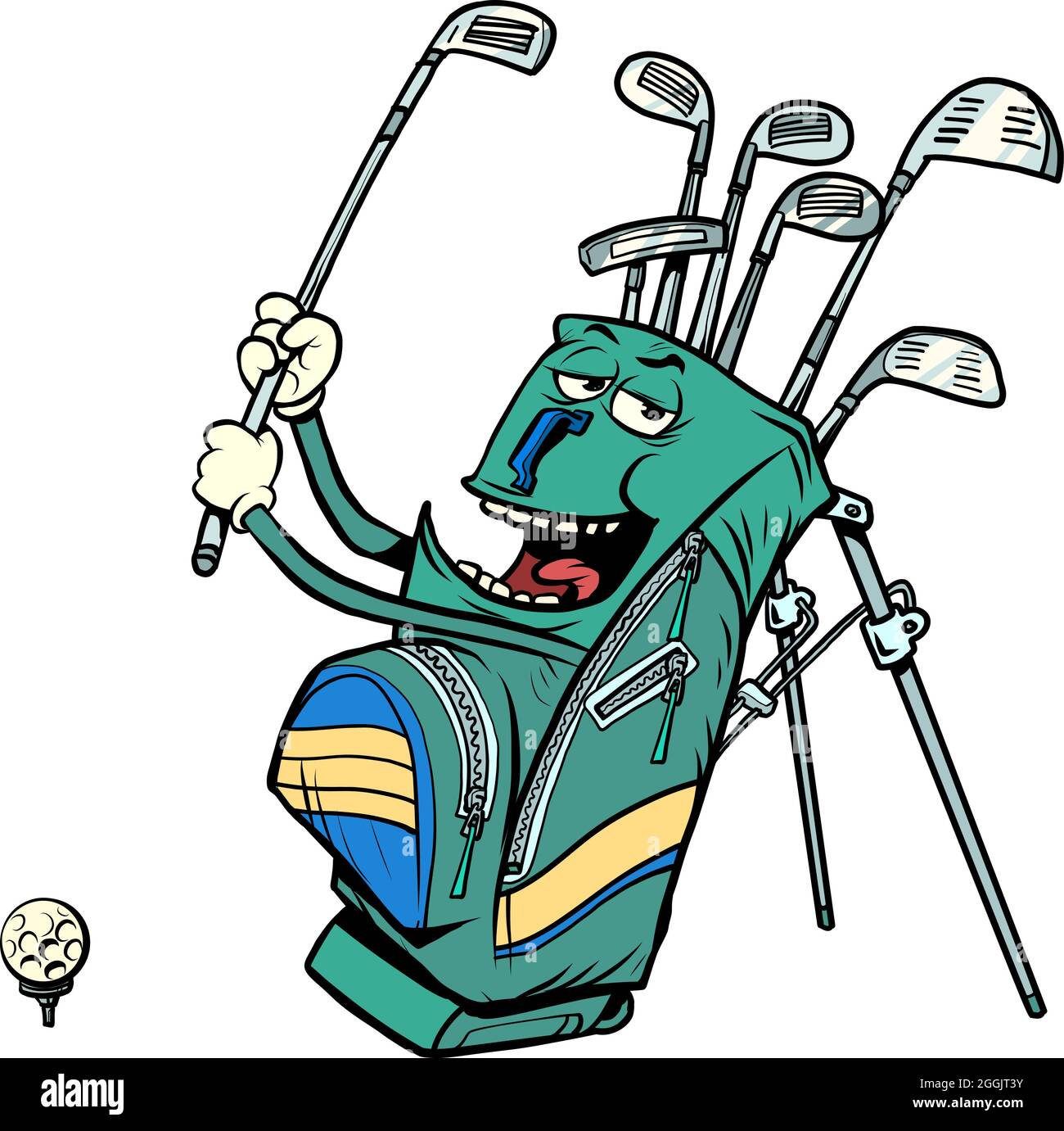 golf bag funny character, clubs and sports equipment, golf club Stock Vector