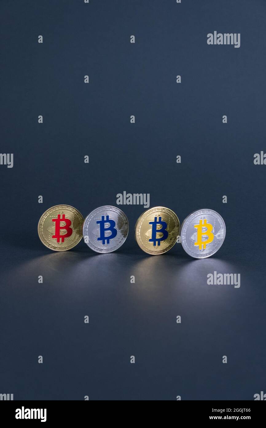 Multi coins Bitcoin coins align and center from defocused forward to  focused backward in a blue background. Bitcoin - BTC Bit Coin - Crypto  currency Stock Photo - Alamy