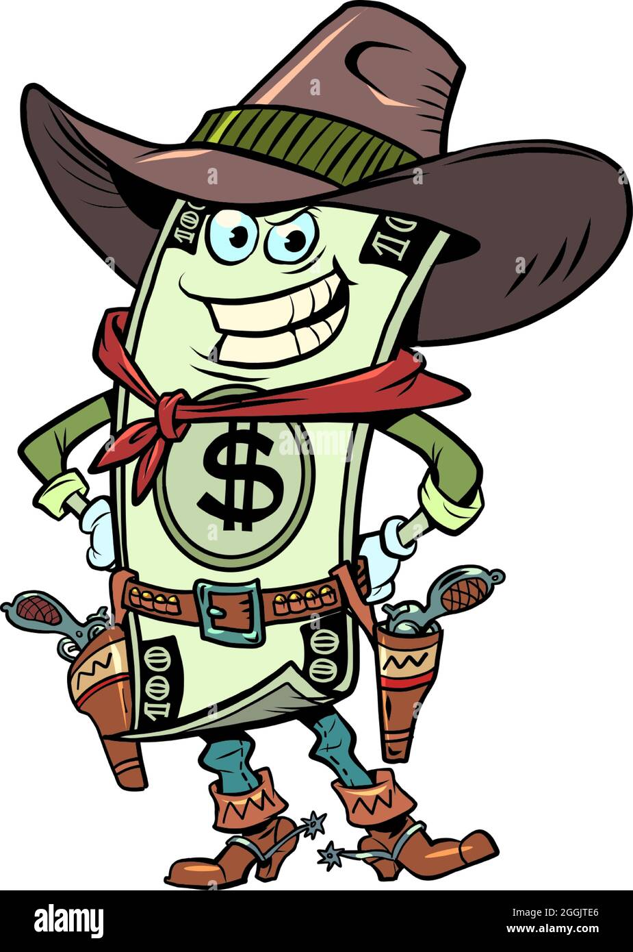 Dollar Money comical character of a cowboy sheriff from a western. Economics and Finance Stock Vector
