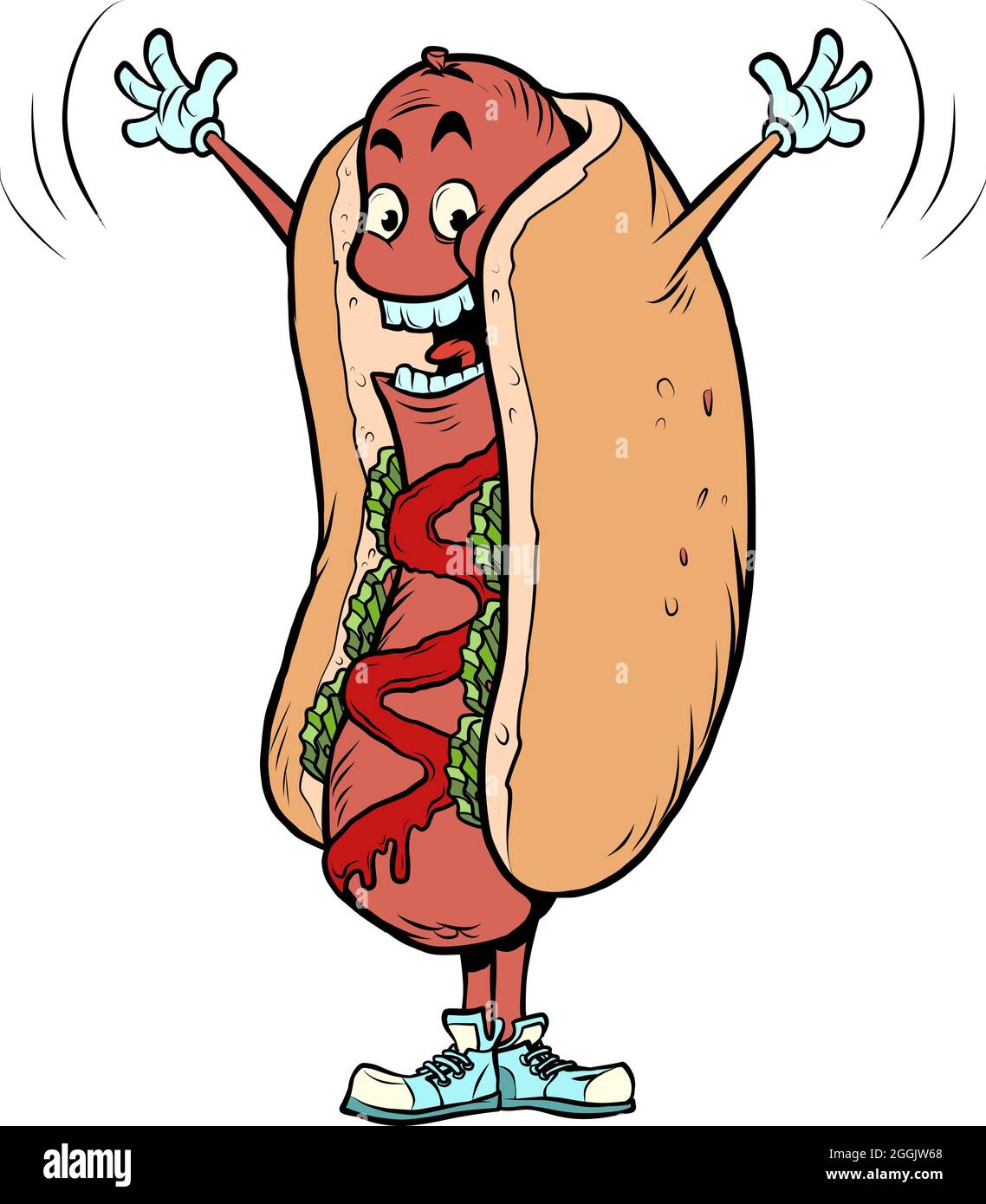 happy joyful positive hot dog fast food funny mascot character, restaurants and street food Stock Vector