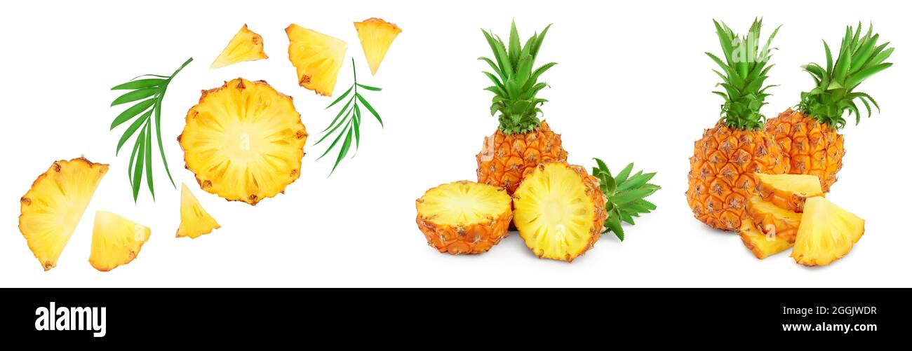 pineapple half and slices isolated on white background with full depth ...