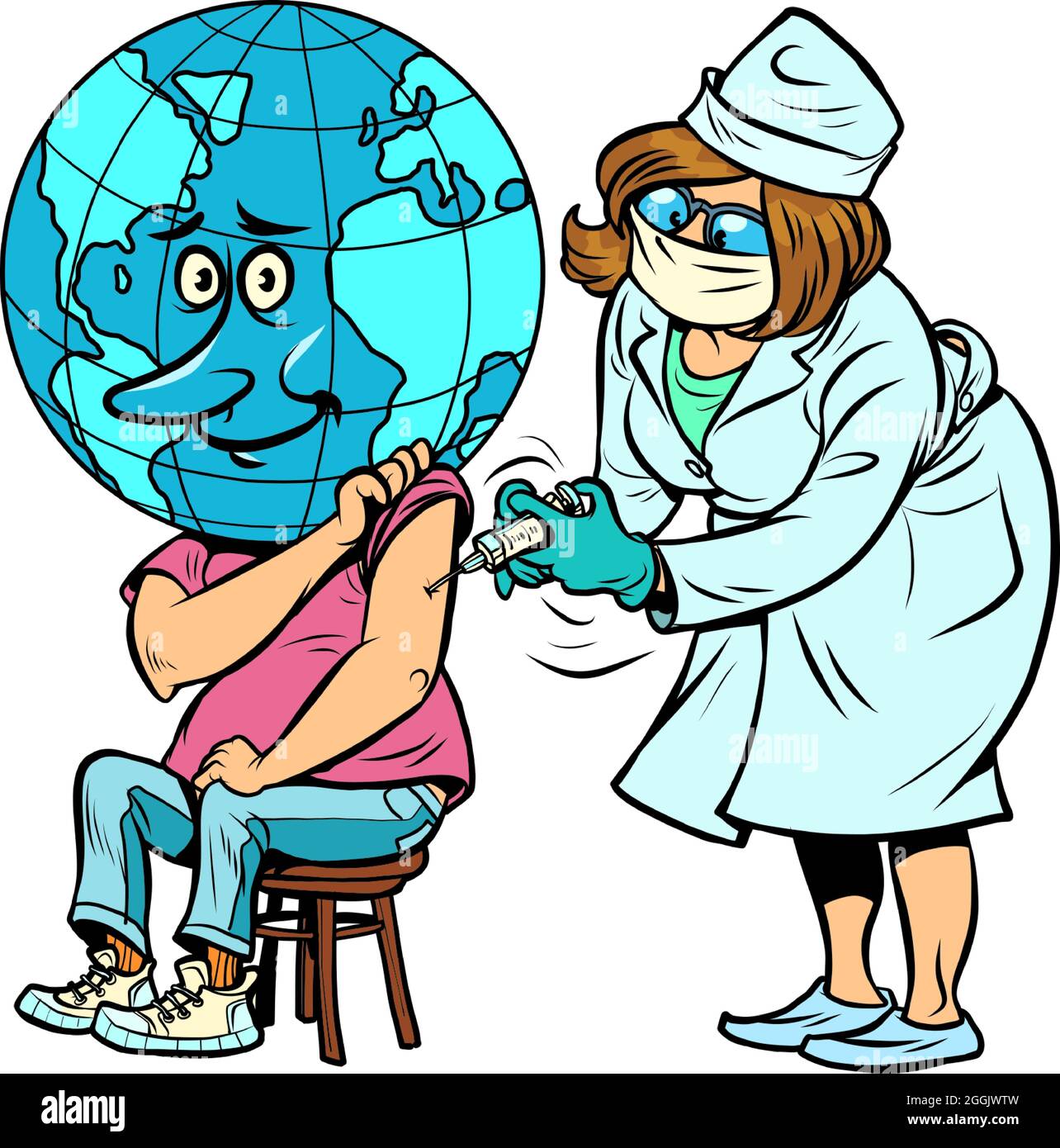 the doctor vaccinates the planet Earth. human health Stock Vector