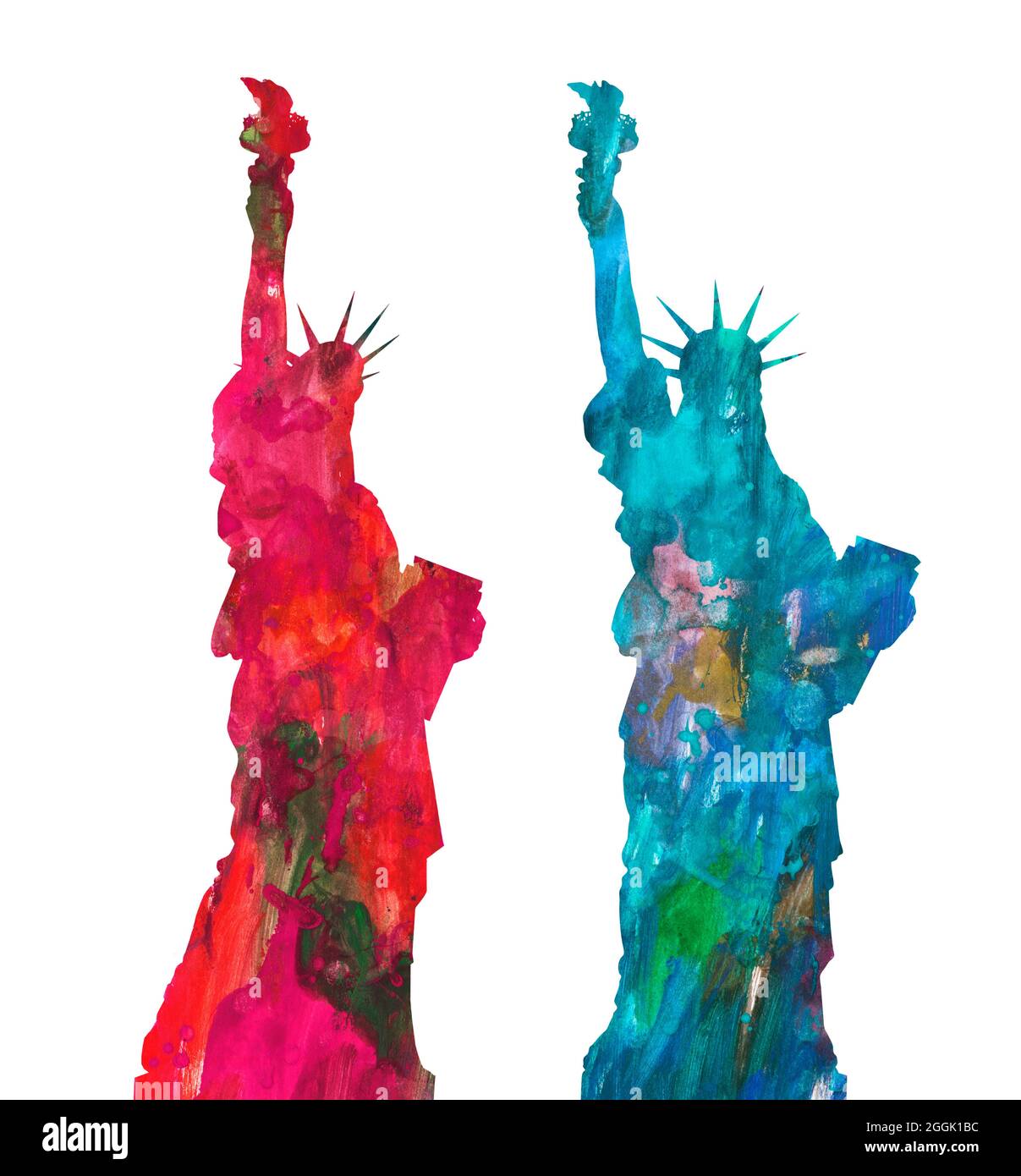 Red and blue statue of liberty in watercolor Stock Photo