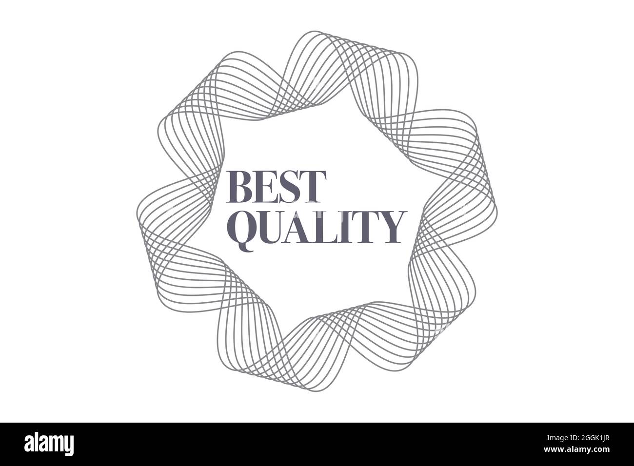 Simple, elegant, minimal graphic design of a saying 'Best Quality' with repetitive lines forming a geometric shape in badge, ribbon abstraction. Cool, Stock Photo