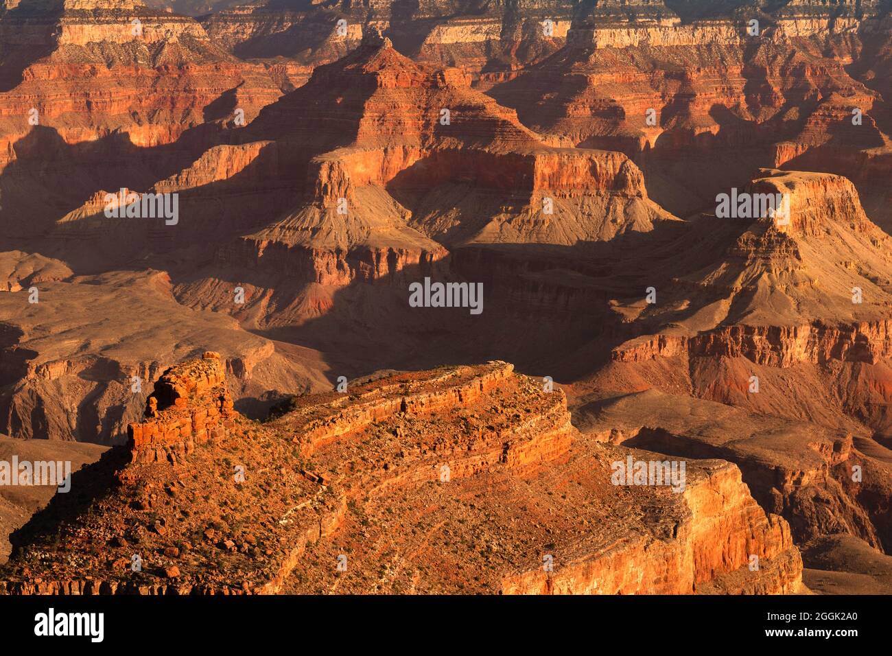 View from the South Rim to Shiva Temple, Isis Temple and Cheops Pyramid, Grand Canyon National Park, Arizona, USA Stock Photo
